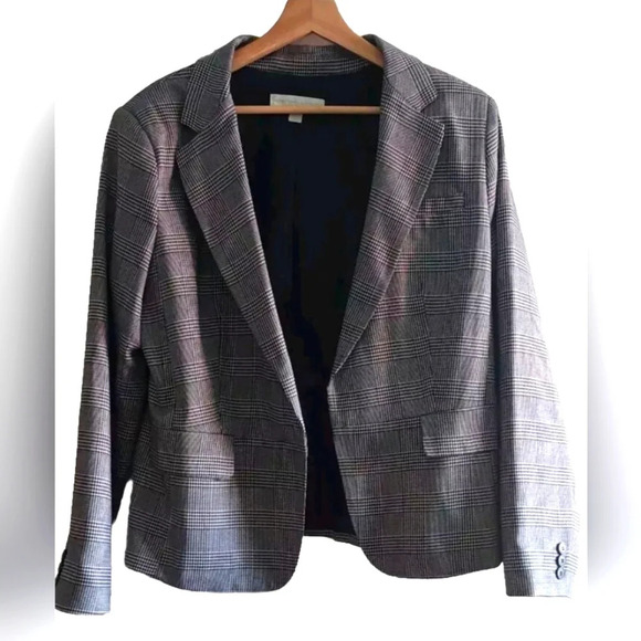 Vintage Houndstooth stretch knit blazer black white Retro 16 Preppy Academia - Picture 1 of 6